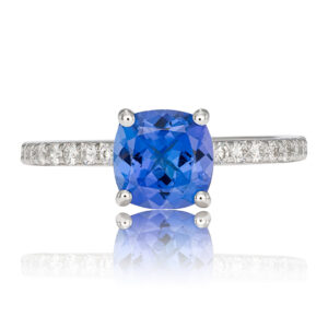 Cushion Tanzanite and Diamond Ring