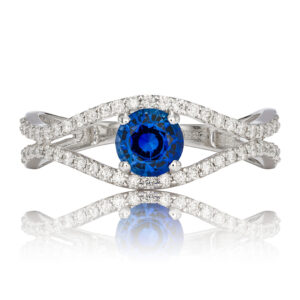 Round Blue Sapphire and Diamond ring