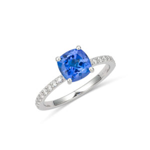 Cushion Tanzanite and Diamond Ring
