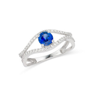 Round Blue Sapphire and Diamond ring