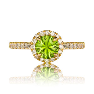 Concave Peridot and Diamond Ring